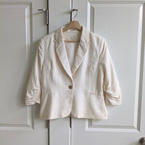 Jules and Leopold Linen Jacket Women L Cream Ruched Sleeve Casual Short Blazer